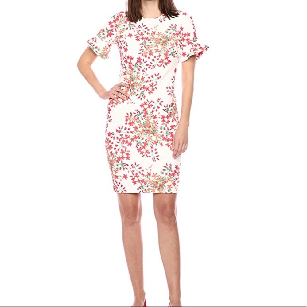 Calvin Klein White & Red Floral Sheath Dress NWT